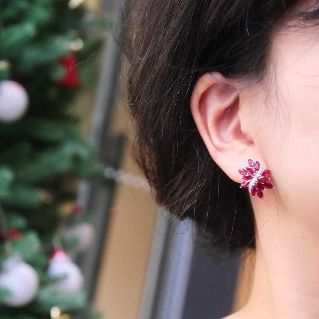 14k Gold 5.7 Ctw Vivid Red Natural Ruby & Diamond Earrings - 2