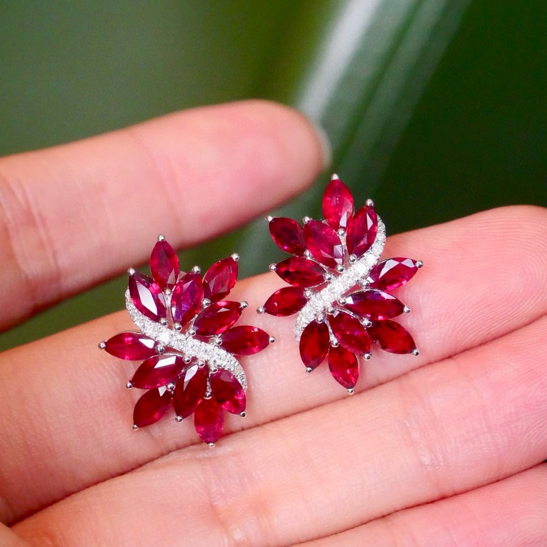 14k Gold 5.7 Ctw Vivid Red Natural Ruby & Diamond Earrings - 5