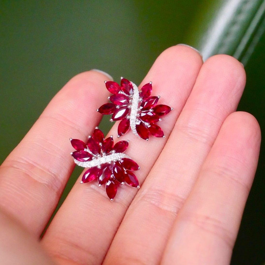 14k Gold 5.7 Ctw Vivid Red Natural Ruby & Diamond Earrings - 7