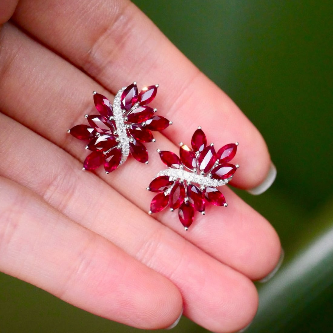 14k Gold 5.7 Ctw Vivid Red Natural Ruby & Diamond Earrings - 9