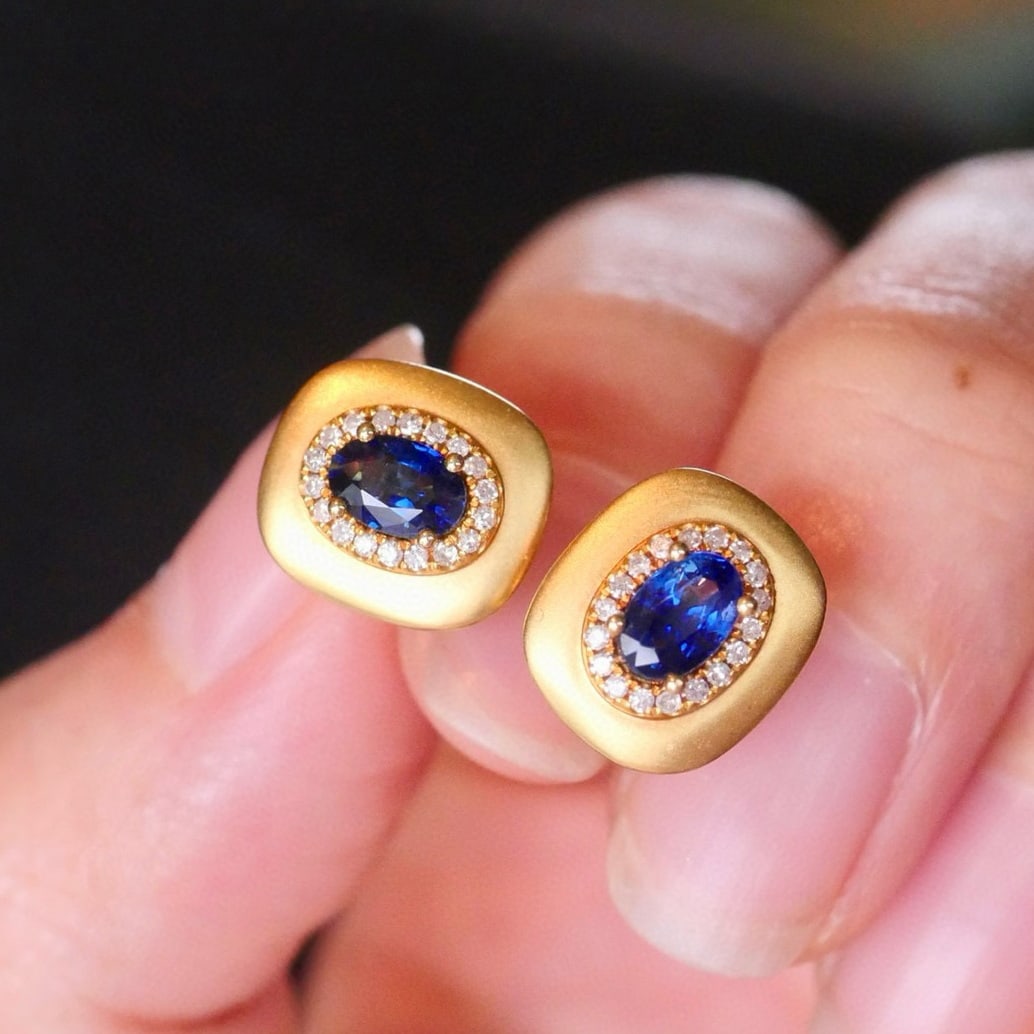 14k Gold 1.26 Ctw Natural Sapphire & Diamond Earrings - 3