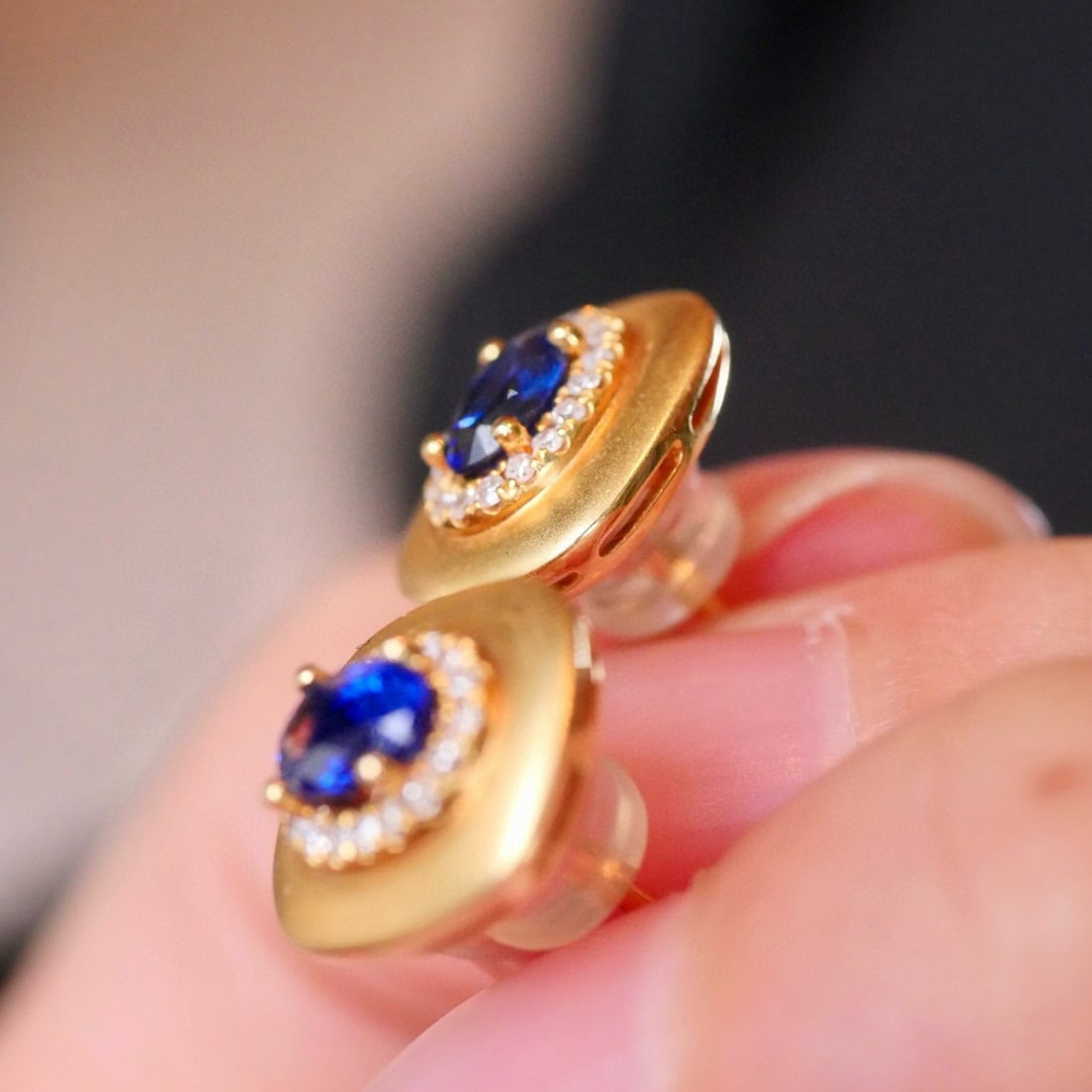 14k Gold 1.26 Ctw Natural Sapphire & Diamond Earrings - 5