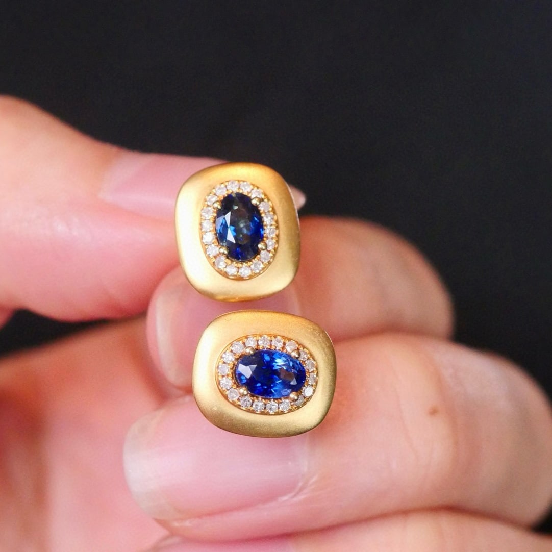14k Gold 1.26 Ctw Natural Sapphire & Diamond Earrings - 6