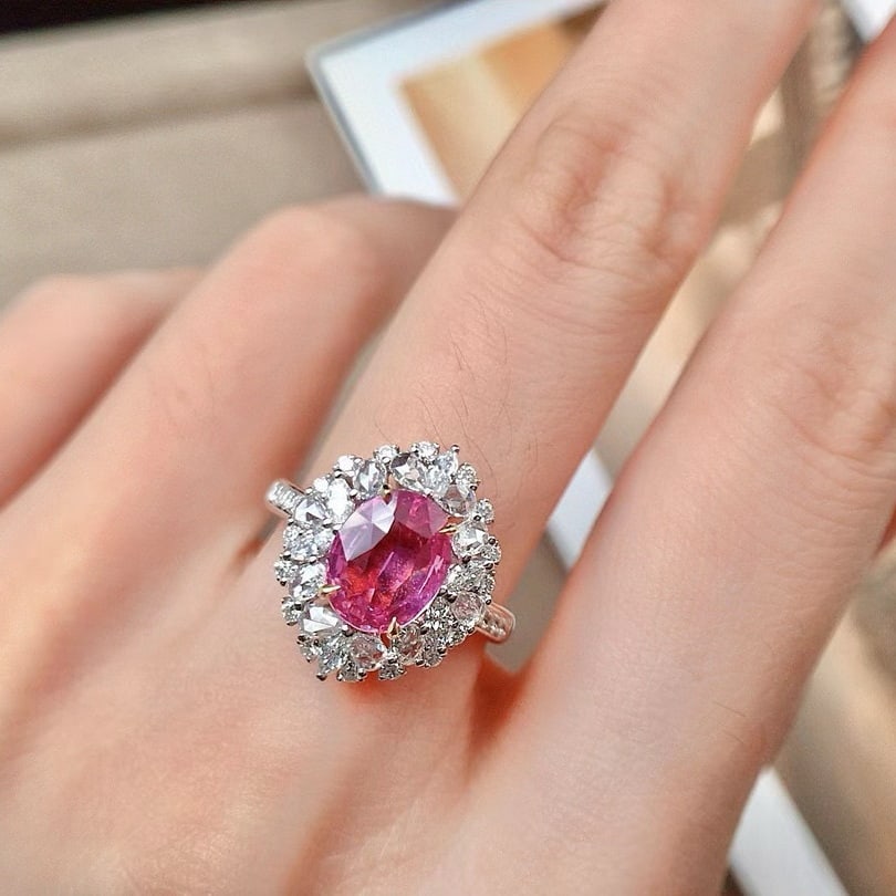 14k Gold 2.36 Ctw Natural Padparadscha Sapphire & Diamond Ring - 5