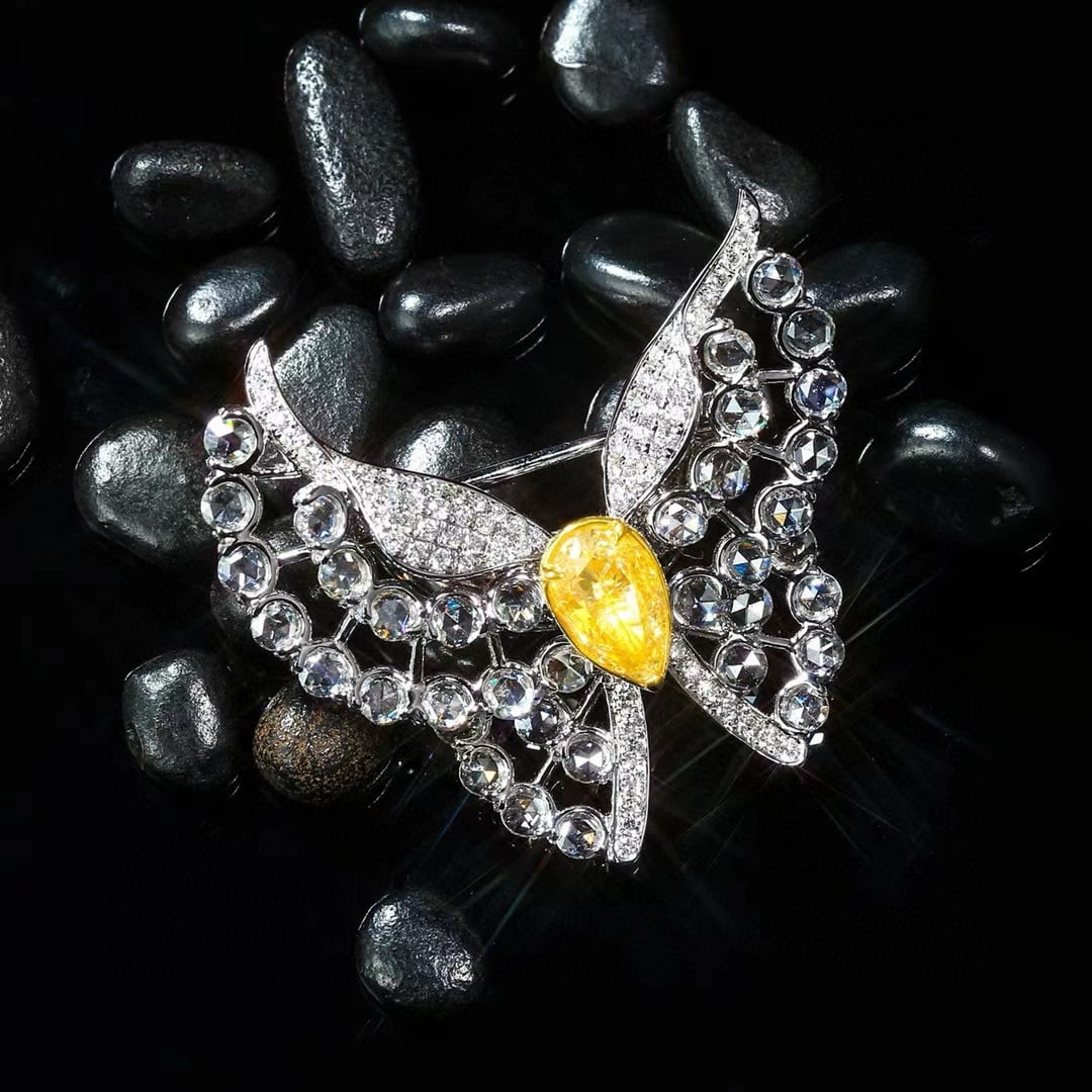 14k Gold 2.53 Ctw Natural Yellow Diamond & Diamond Ring/brooch/pendant( Without Chain ) - 2
