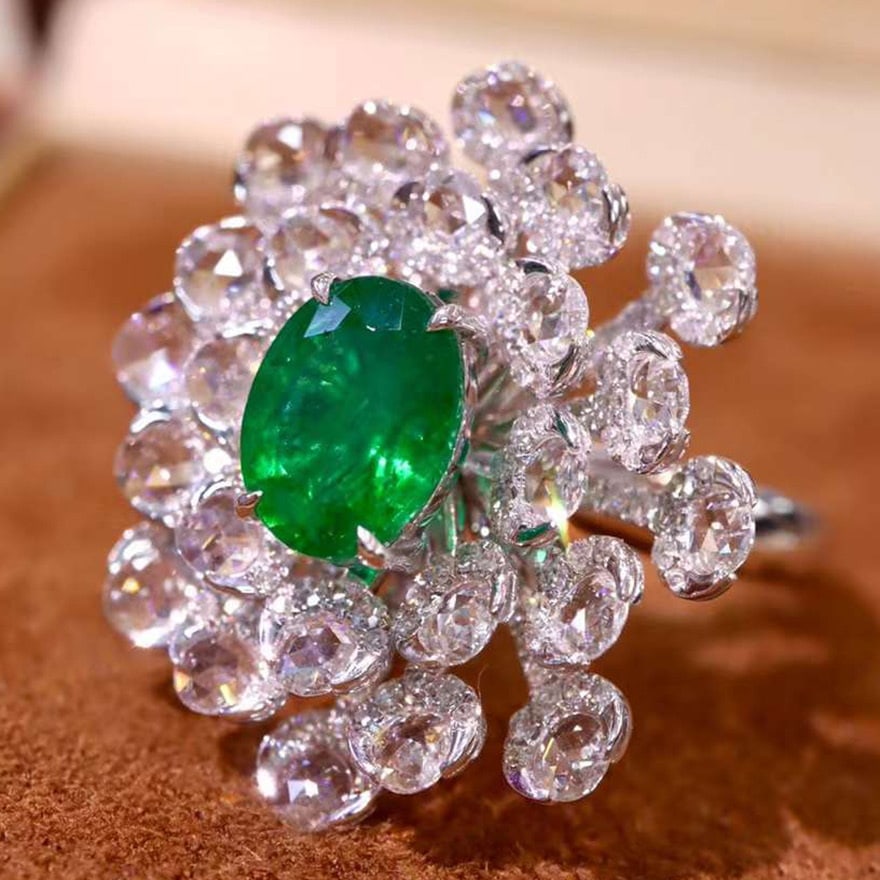 14k Gold 3.12 Ctw Vivid Green Natural Emerald & Diamond Ring - 3