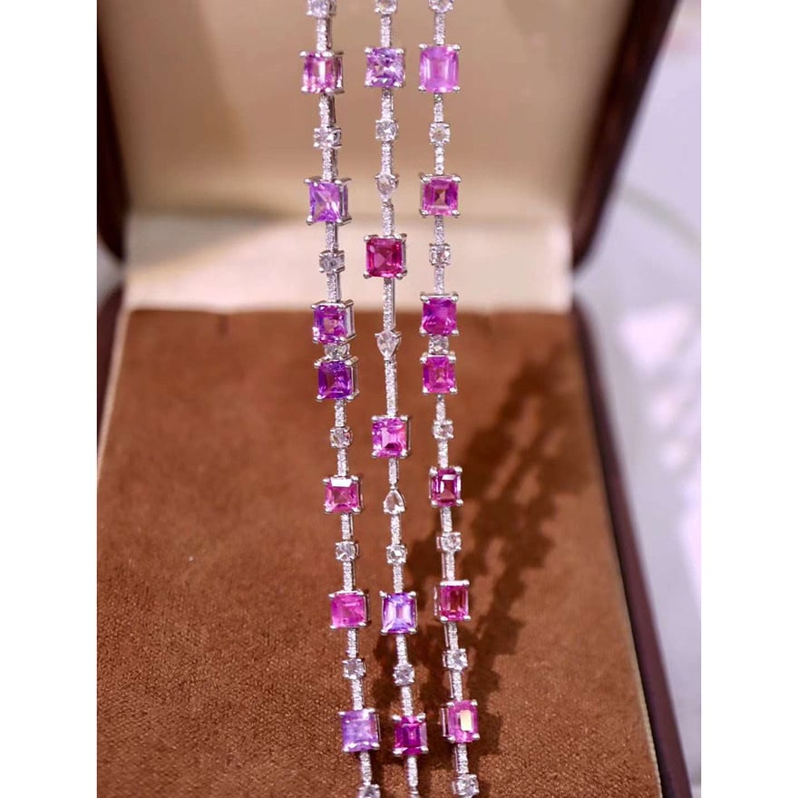 14k Gold 18.56 Ctw Natural Sapphire & Diamond Bracelet: Ref:230974089 // gold content:14k gold // main gemstone:sapphire // shape:octagonal // carat weight:16. 8ct // color:pink // treatment:natural // // adjacent gemstone 2 : diamond // shape:round //