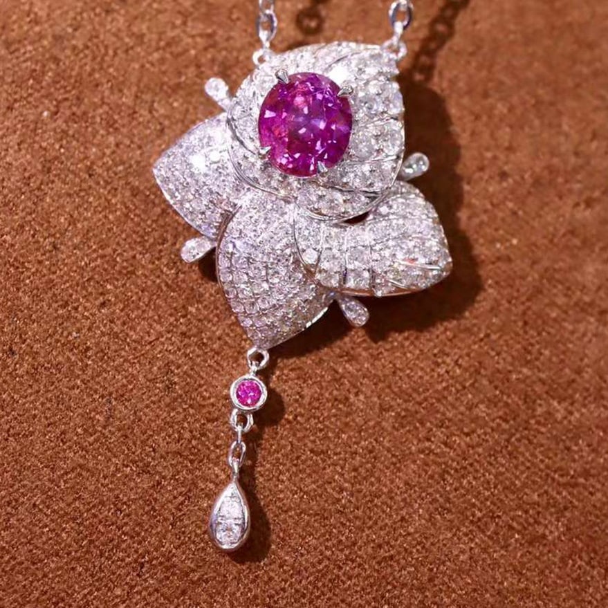 14k Gold 3.45 Ctw Natural Sapphire & Diamond Necklace - 3