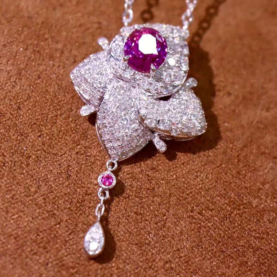 14k Gold 3.45 Ctw Natural Sapphire & Diamond Necklace - 4