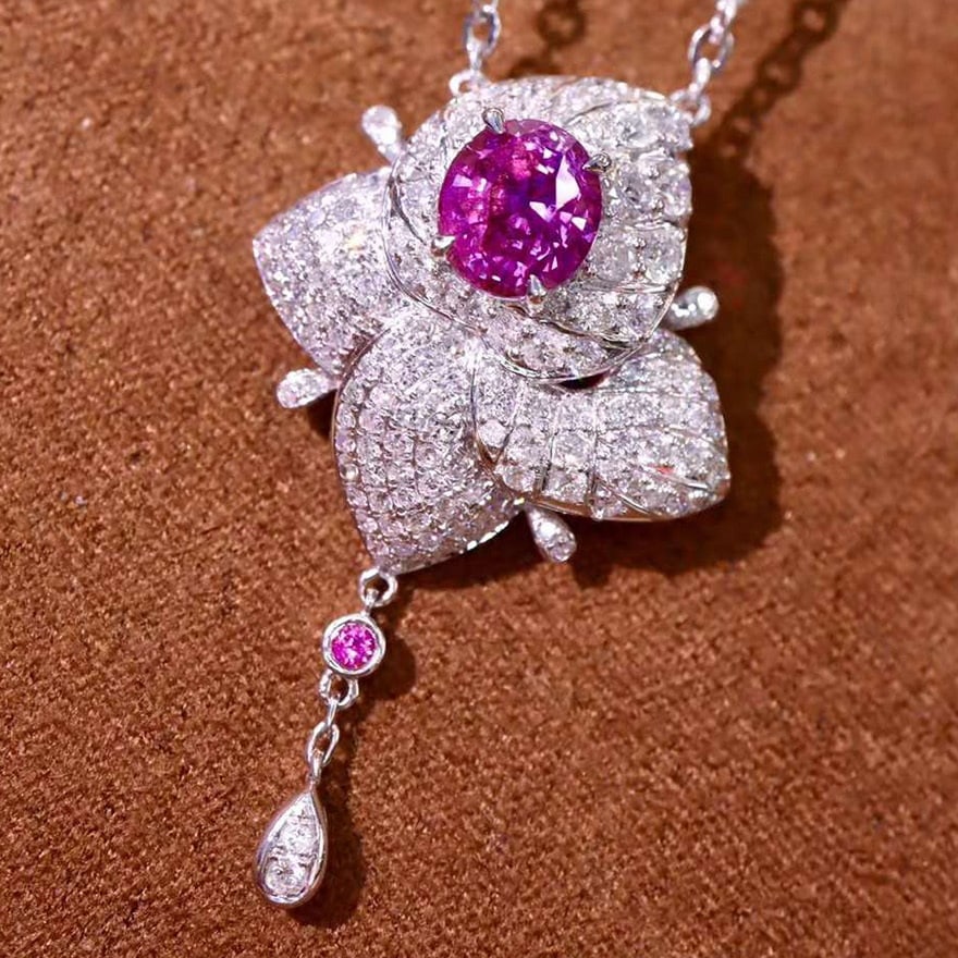14k Gold 3.45 Ctw Natural Sapphire & Diamond Necklace - 5