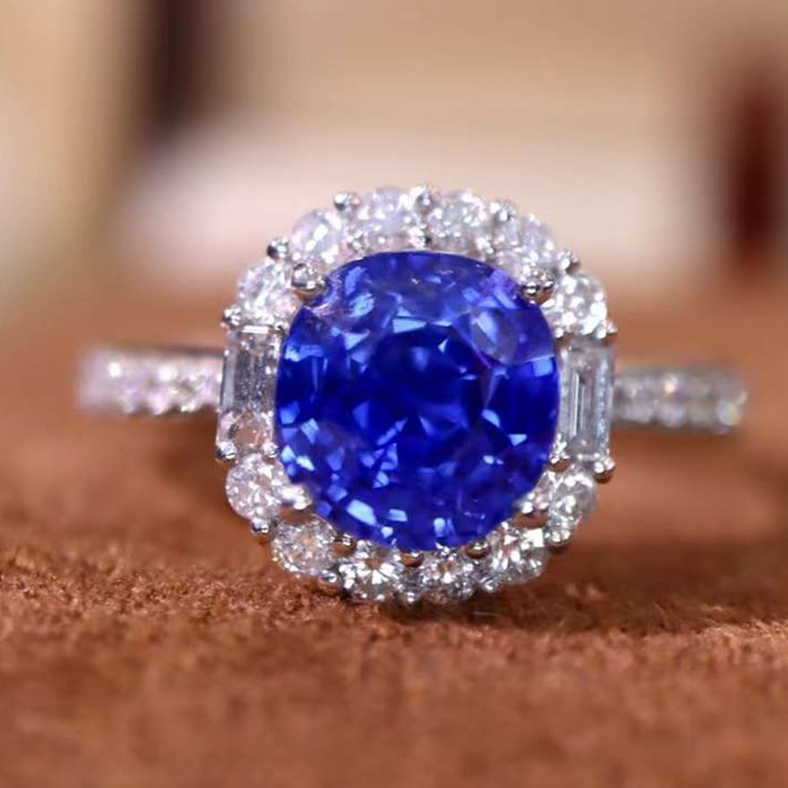 14k Gold 2.71 Ctw Natural Sapphire & Diamond Ring: Ref:230974153 // gold content:14k gold // ring size:7. 25us // // main gemstone:sapphire // shape:oval // carat weight:2. 27ct // color:blue // treatment:natural // // adjacent gemstone 2 : diamond //