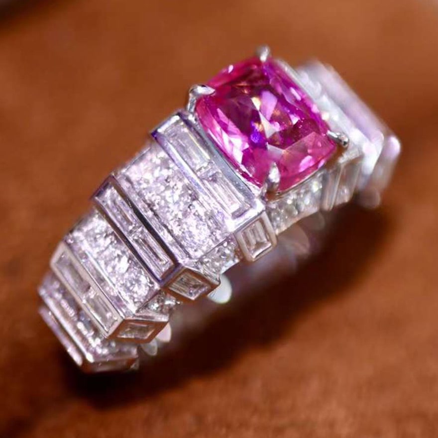 14k Gold 2.54 Ctw Natural Padparadscha Sapphire & Diamond Ring - 3