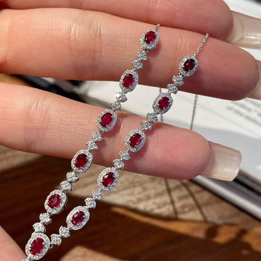 14k Gold 2.12 Ct Natural Ruby & Diamond Necklace - 2