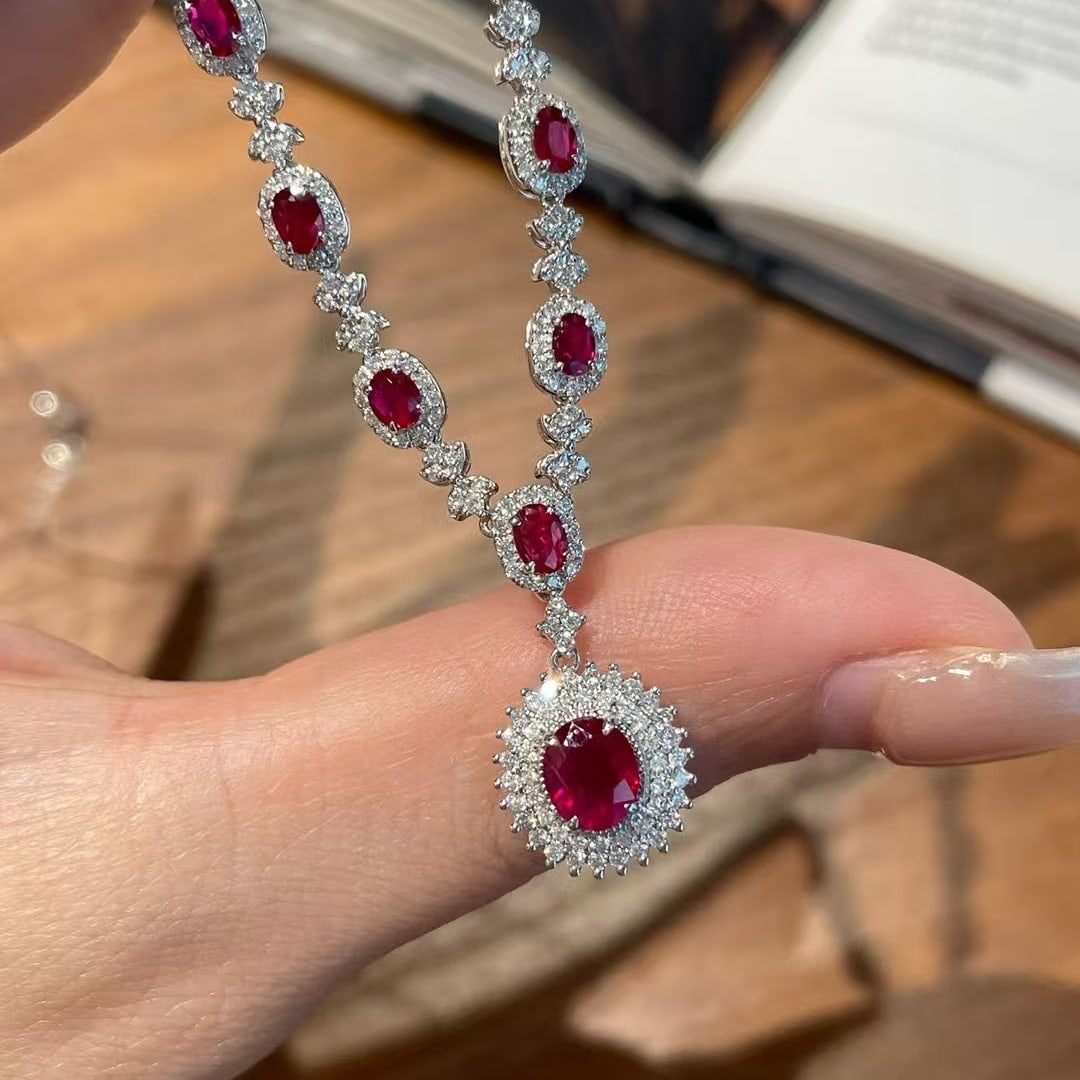 14k Gold 2.12 Ct Natural Ruby & Diamond Necklace - 3
