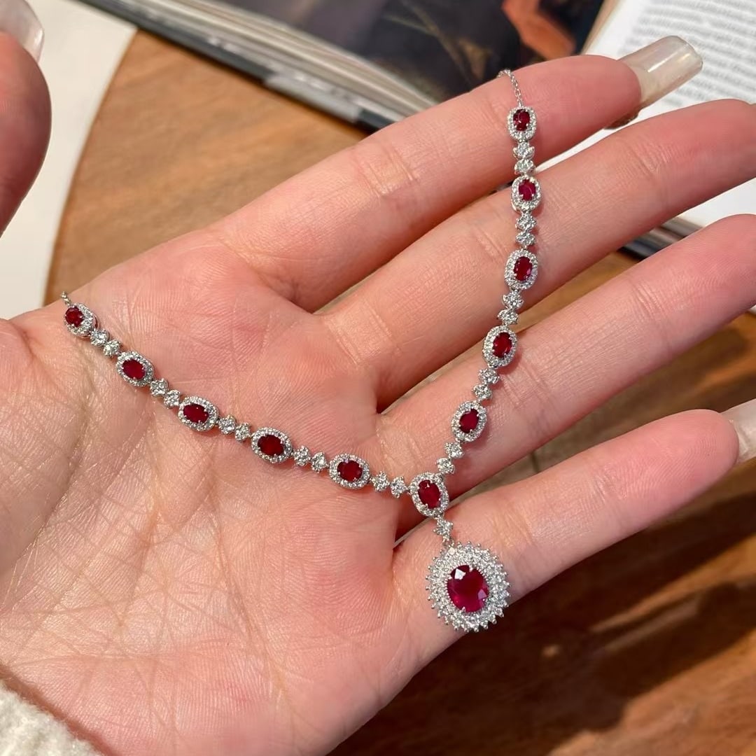 14k Gold 2.12 Ct Natural Ruby & Diamond Necklace - 5
