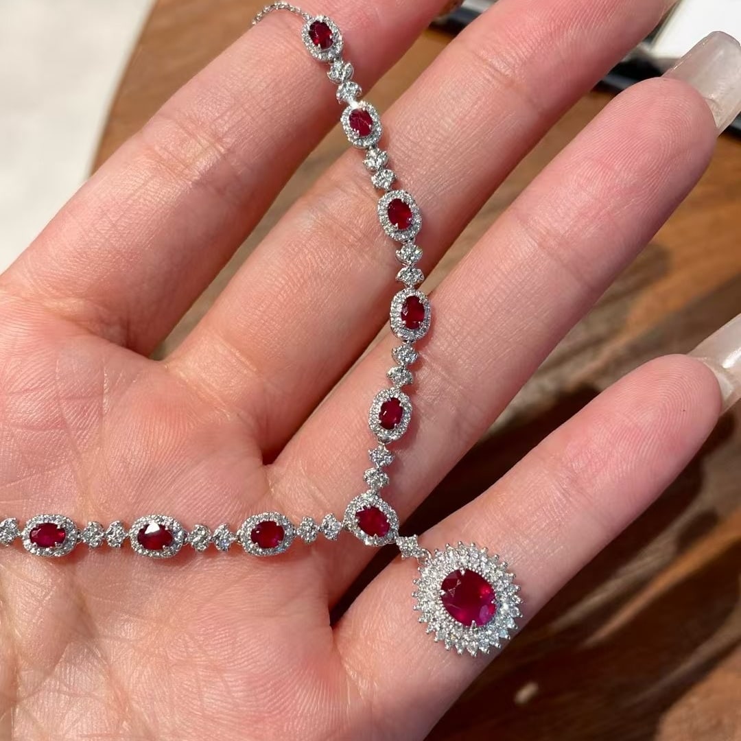 14k Gold 2.12 Ct Natural Ruby & Diamond Necklace - 6