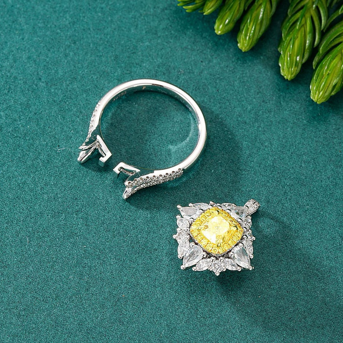 14k Gold 2.06 Ctw Natural Yellow Diamond & Diamond Ring/pendant( Without Chain ) - 4