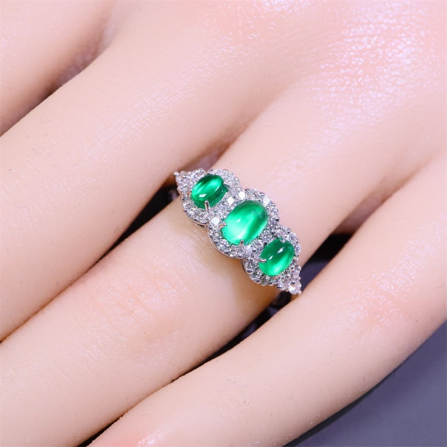 14k Gold 1.21 Ctw Natural Emerald & Diamond Ring - 7