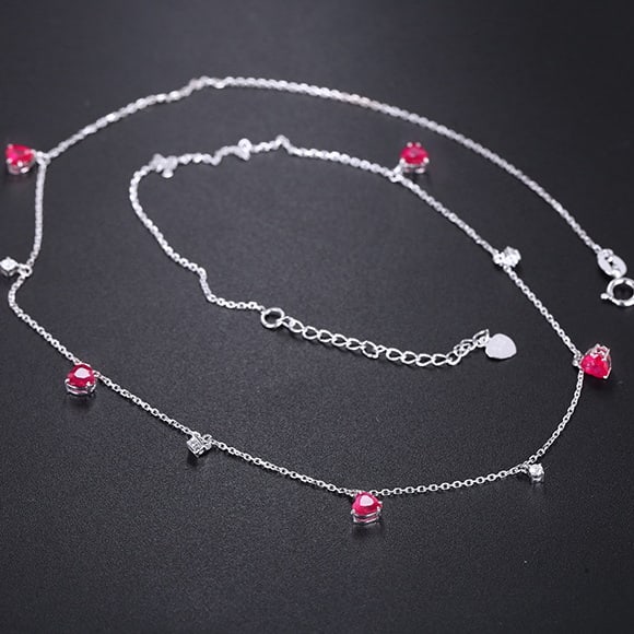 14k Gold 1.41 Ctw Natural Ruby & Diamond Necklace - 2
