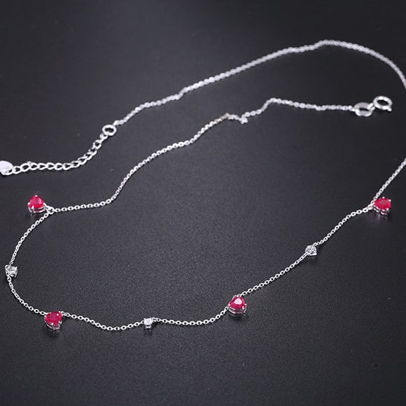 14k Gold 1.41 Ctw Natural Ruby & Diamond Necklace - 3