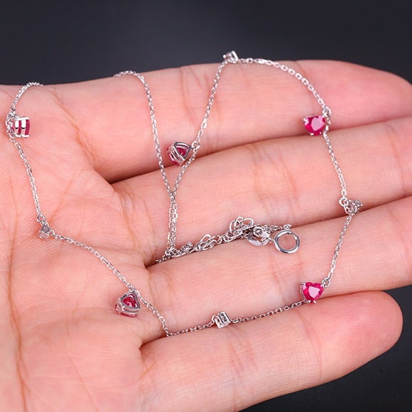14k Gold 1.41 Ctw Natural Ruby & Diamond Necklace - 4