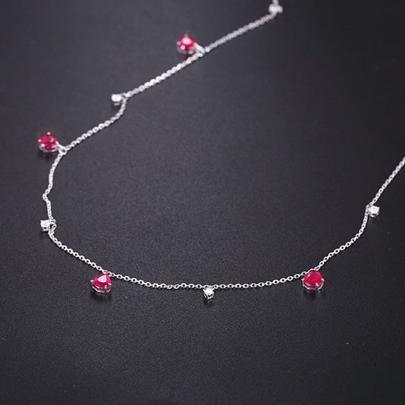 14k Gold 1.41 Ctw Natural Ruby & Diamond Necklace - 5