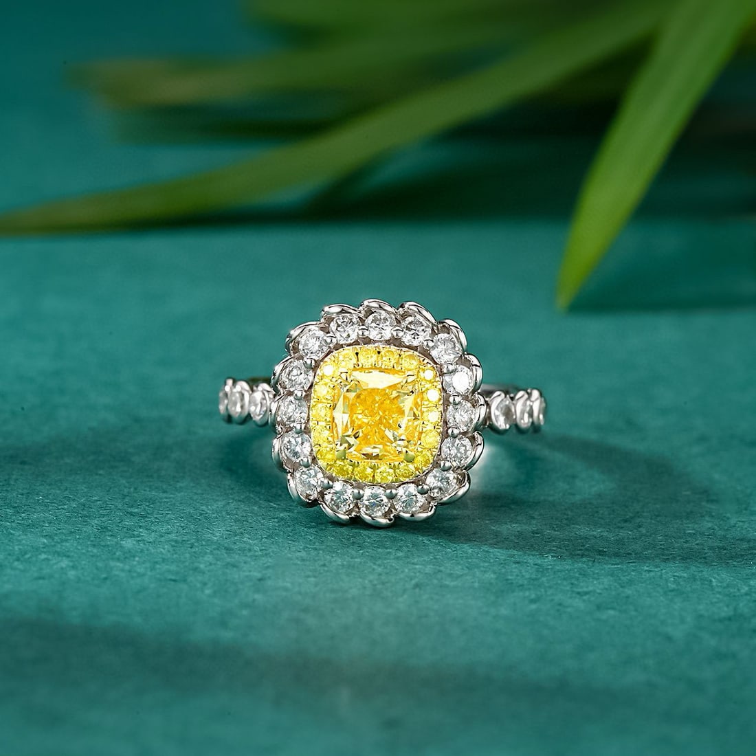 14k Gold 1.87 Ctw Natural Yellow Diamond & Diamond Ring: Ref:230974368 // gold content:14k gold // ring size:7. 25us // // main gemstone:yellow diamond // shape:cushion // carat weight:1. 00ct // color:yellow // treatment:natural // // adjacent gemstone 2