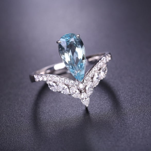 14k Gold 1.86 Ctw Natural Aquamarine & Diamond Ring - 4