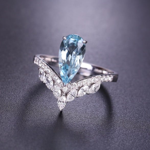 14k Gold 1.86 Ctw Natural Aquamarine & Diamond Ring - 5