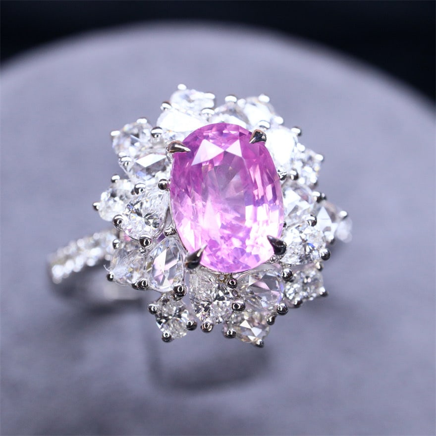 14k Gold 2.39 Ctw Natural Padparadscha Sapphire & Diamond Ring - 2