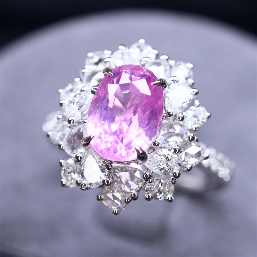 14k Gold 2.39 Ctw Natural Padparadscha Sapphire & Diamond Ring - 3