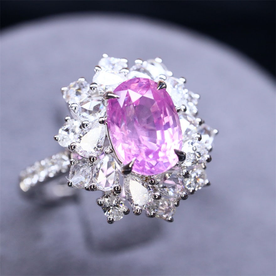 14k Gold 2.39 Ctw Natural Padparadscha Sapphire & Diamond Ring - 4