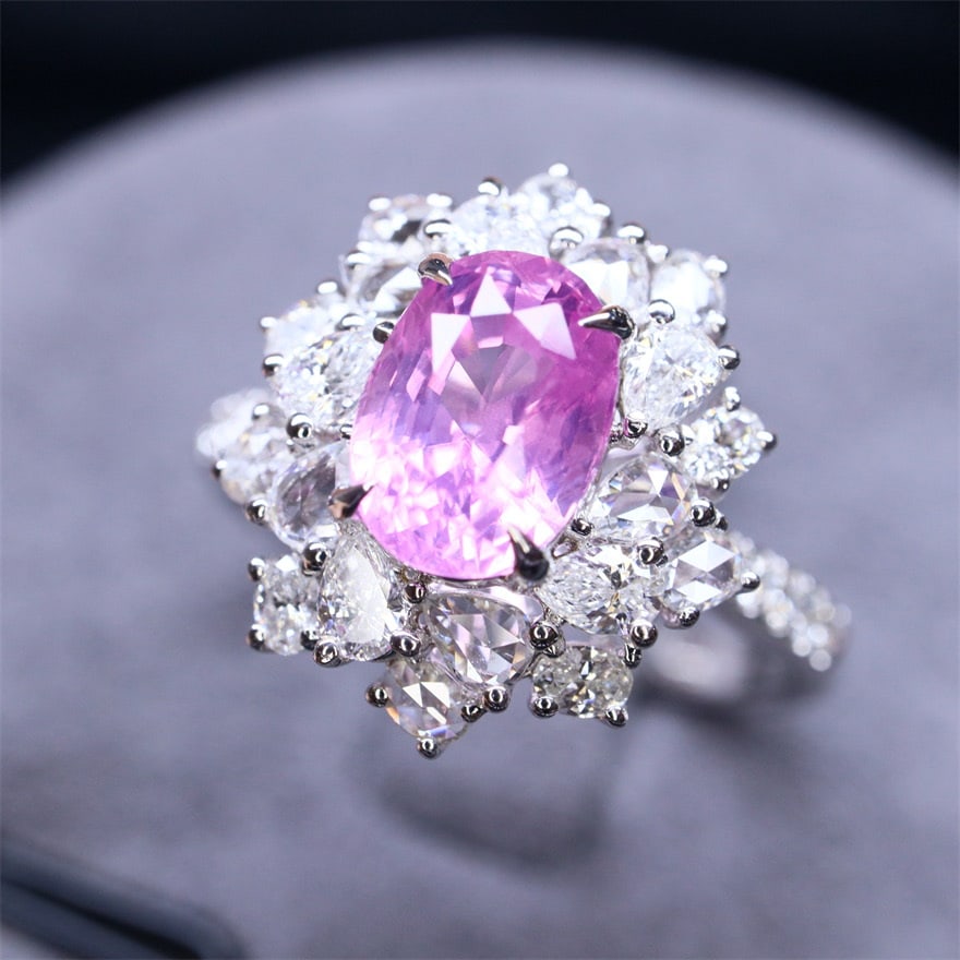14k Gold 2.39 Ctw Natural Padparadscha Sapphire & Diamond Ring - 5