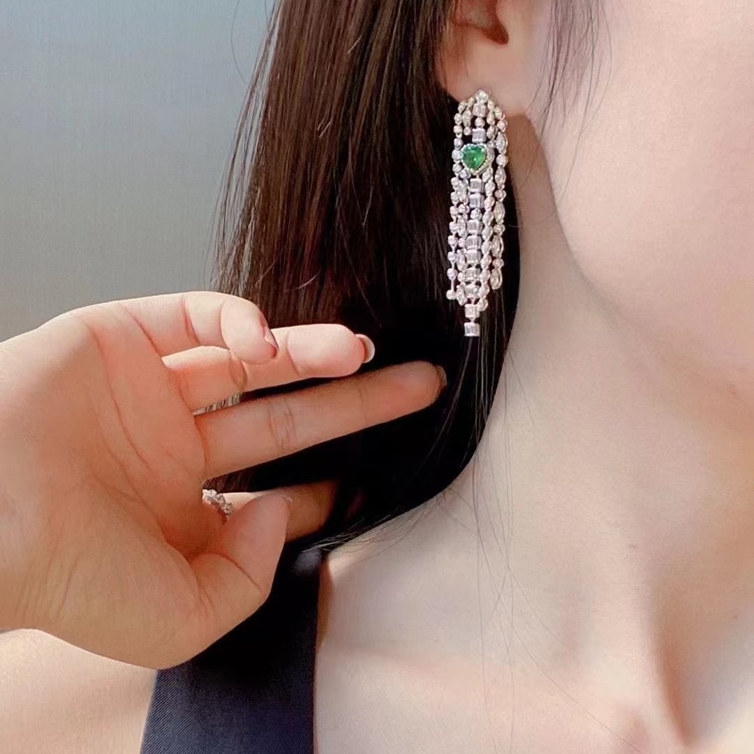 14k Gold 2.41 Ctw Vivid Green Natural Emerald & Diamond Earrings - 4