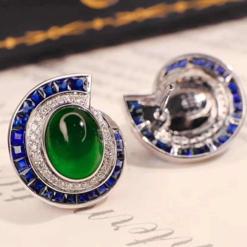 14k Gold 4.71 Ctw Vivid Green Natural Emerald & Sapphire Earrings - 3