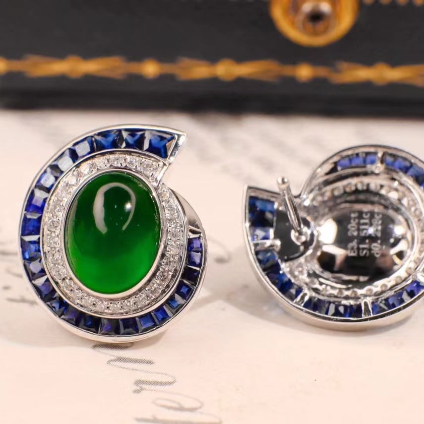 14k Gold 4.71 Ctw Vivid Green Natural Emerald & Sapphire Earrings - 4