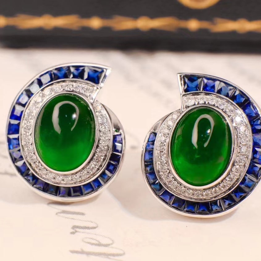 14k Gold 4.71 Ctw Vivid Green Natural Emerald & Sapphire Earrings - 5