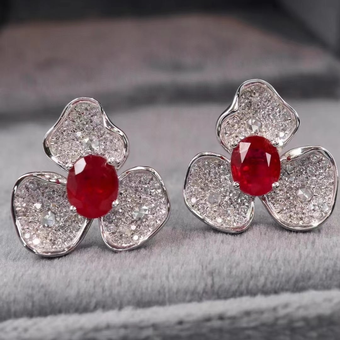 14k Gold 1.88 Ctw Natural Ruby & Diamond Earrings - 2