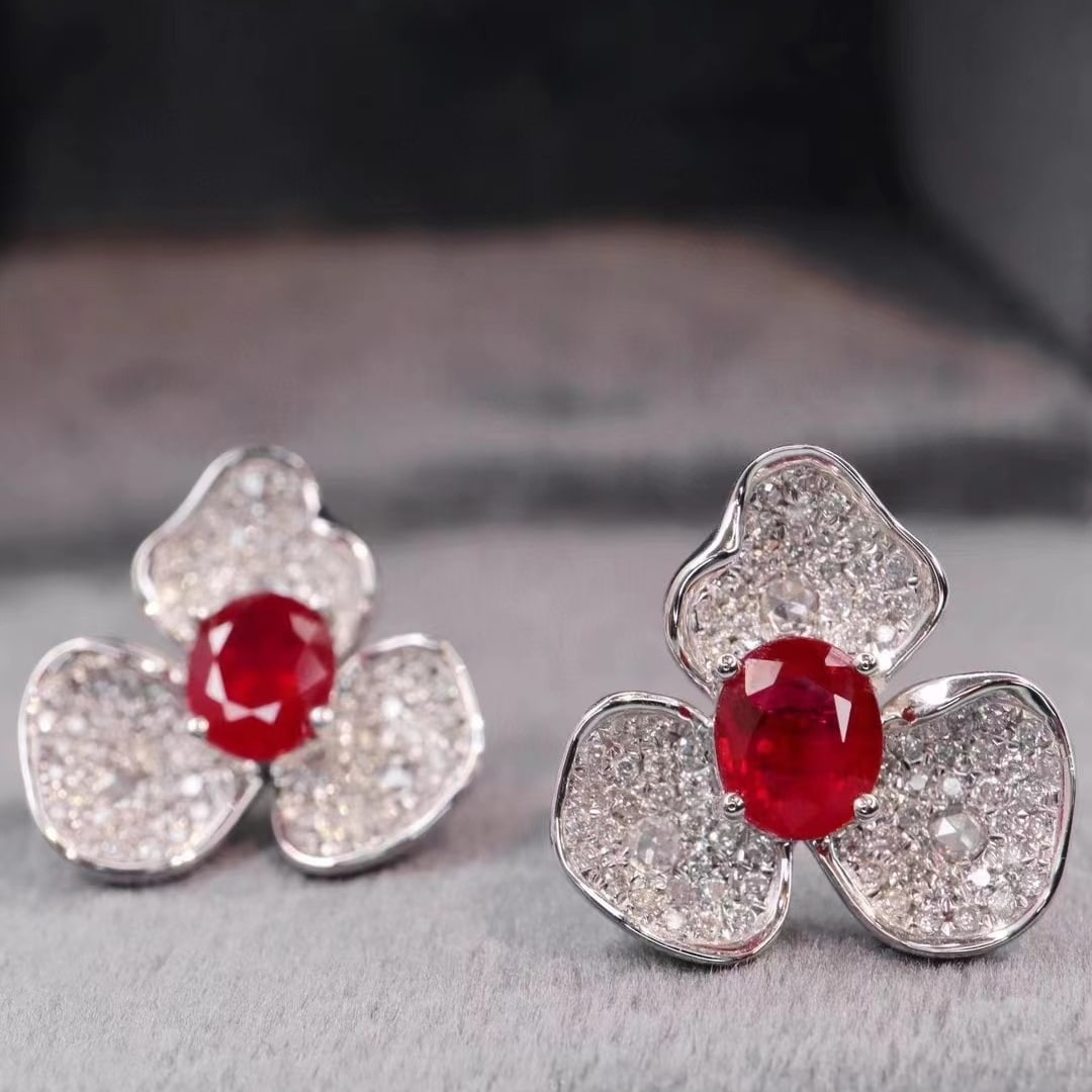 14k Gold 1.88 Ctw Natural Ruby & Diamond Earrings - 3
