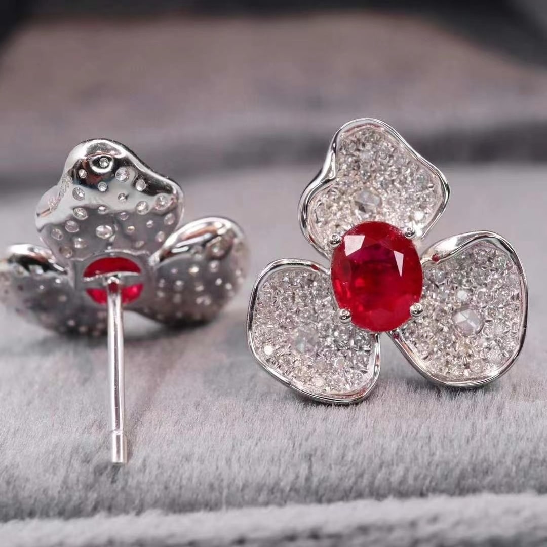 14k Gold 1.88 Ctw Natural Ruby & Diamond Earrings - 4