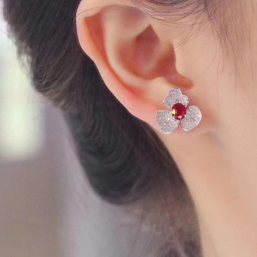 14k Gold 1.88 Ctw Natural Ruby & Diamond Earrings - 5