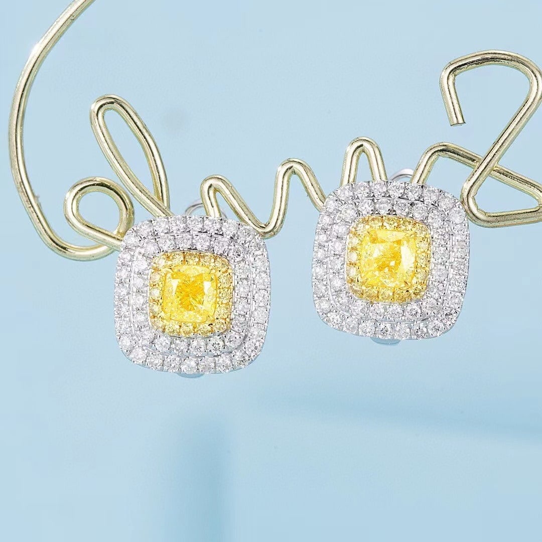 14k Gold 2.08 Ctw Natural Yellow Diamond & Diamond Earrings - 3