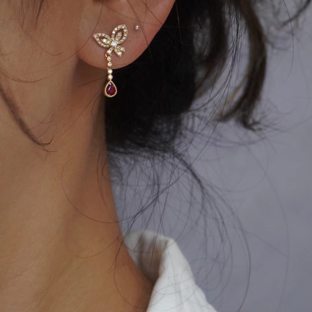 14k Gold 0.8 Ctw Natural Ruby & Diamond Earrings - 4
