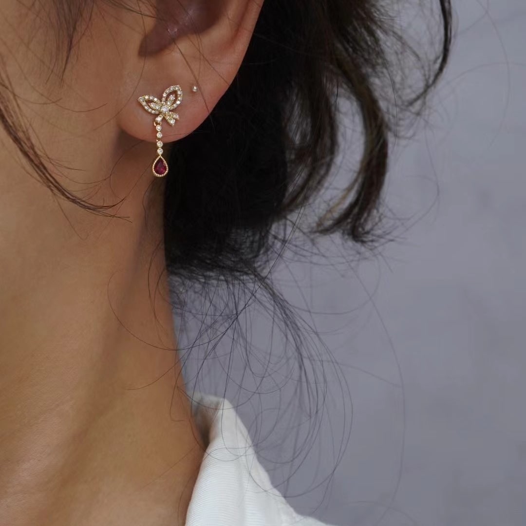 14k Gold 0.8 Ctw Natural Ruby & Diamond Earrings - 5