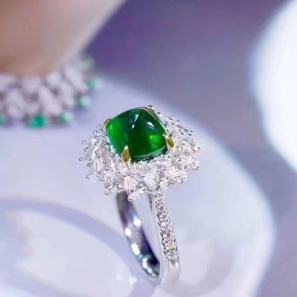 14k Gold 2.46 Ct Vivid Green Natural Emerald & Diamond Ring - 2