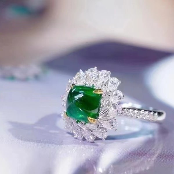 14k Gold 2.46 Ct Vivid Green Natural Emerald & Diamond Ring - 3