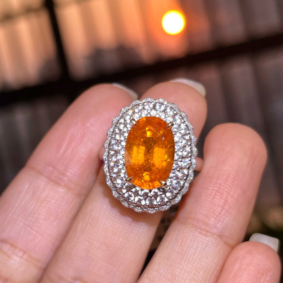 14k Gold 5.83 Ctw Natural Spessartine & Diamond Ring/pendant( Without Chain ) - 2