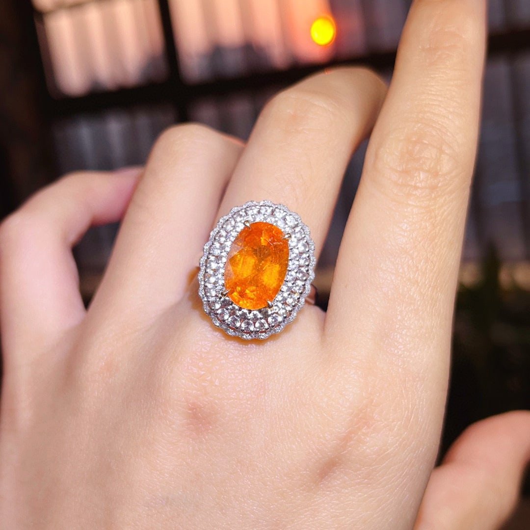 14k Gold 5.83 Ctw Natural Spessartine & Diamond Ring/pendant( Without Chain ) - 3