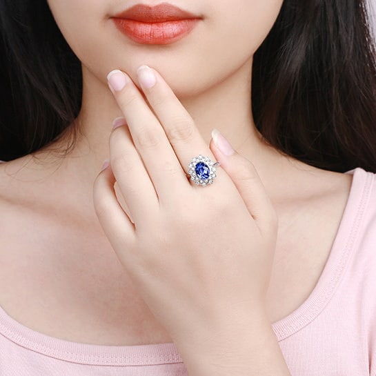 14k Gold 2.31 Ctw Natural Sapphire & Diamond Ring - 4