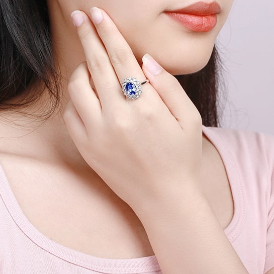 14k Gold 2.31 Ctw Natural Sapphire & Diamond Ring - 5
